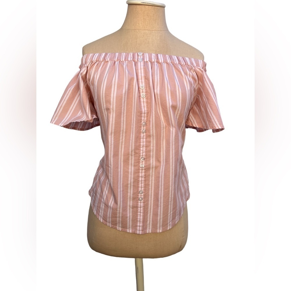 B.P. Off the Shoulder Pink Striped Blouse | Size XS - Picture 6 of 12